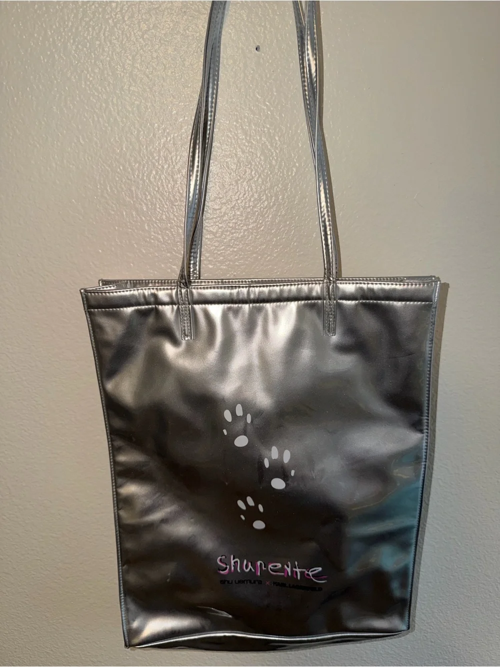 Shu Uemura Metallic Silver Paw-Print Tote